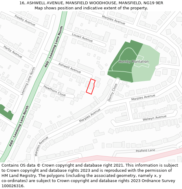 16, ASHWELL AVENUE, MANSFIELD WOODHOUSE, MANSFIELD, NG19 9ER: Location map and indicative extent of plot