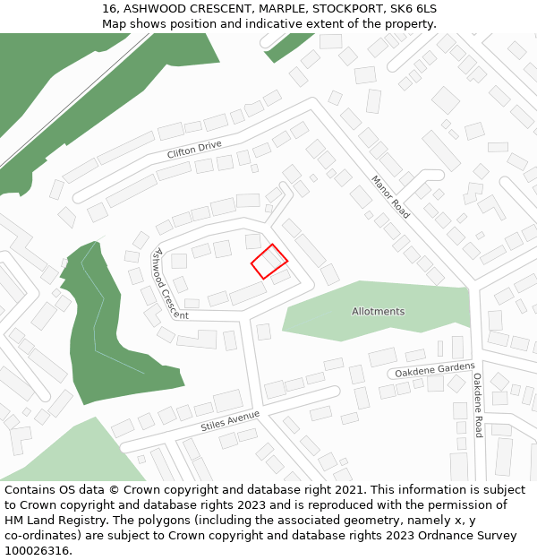 16, ASHWOOD CRESCENT, MARPLE, STOCKPORT, SK6 6LS: Location map and indicative extent of plot