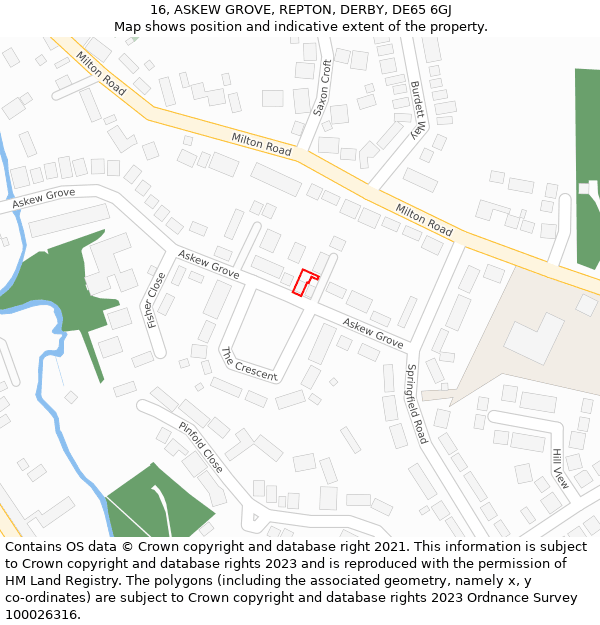 16, ASKEW GROVE, REPTON, DERBY, DE65 6GJ: Location map and indicative extent of plot