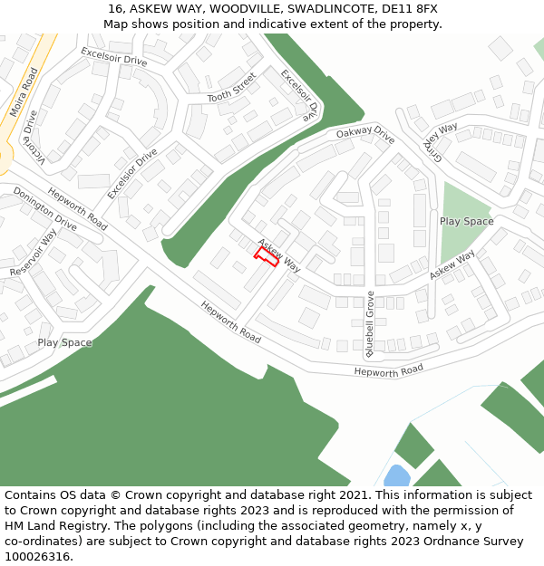 16, ASKEW WAY, WOODVILLE, SWADLINCOTE, DE11 8FX: Location map and indicative extent of plot