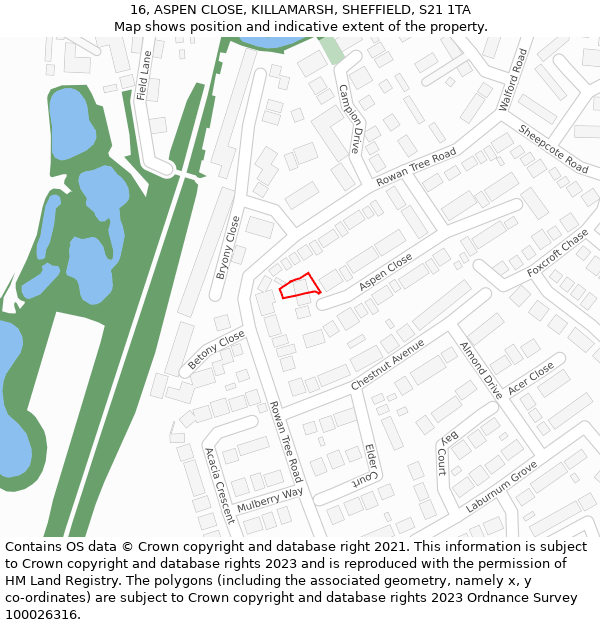 16, ASPEN CLOSE, KILLAMARSH, SHEFFIELD, S21 1TA: Location map and indicative extent of plot