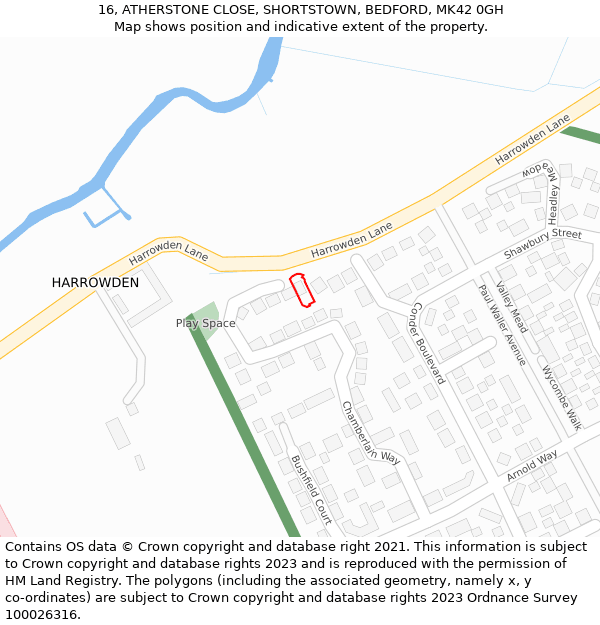 16, ATHERSTONE CLOSE, SHORTSTOWN, BEDFORD, MK42 0GH: Location map and indicative extent of plot