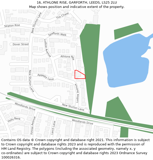 16, ATHLONE RISE, GARFORTH, LEEDS, LS25 2LU: Location map and indicative extent of plot