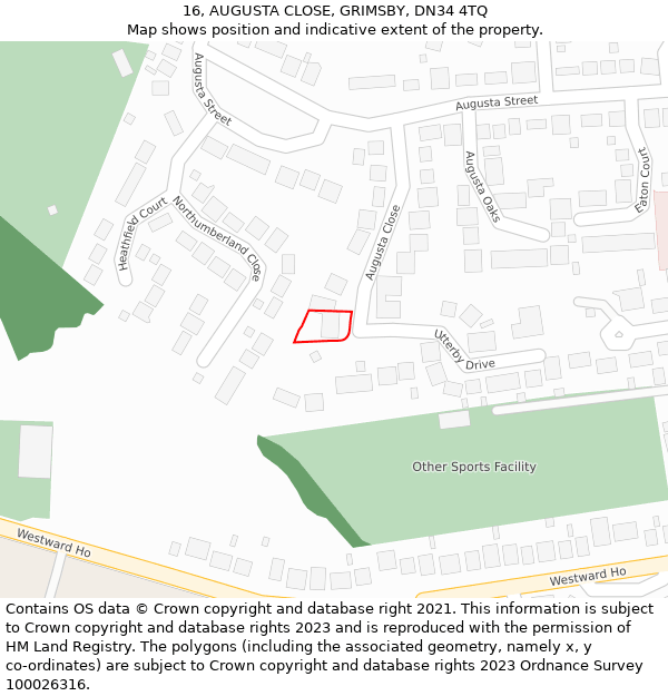 16, AUGUSTA CLOSE, GRIMSBY, DN34 4TQ: Location map and indicative extent of plot