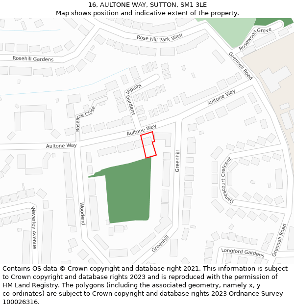 16, AULTONE WAY, SUTTON, SM1 3LE: Location map and indicative extent of plot