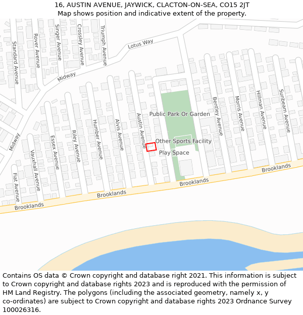16, AUSTIN AVENUE, JAYWICK, CLACTON-ON-SEA, CO15 2JT: Location map and indicative extent of plot