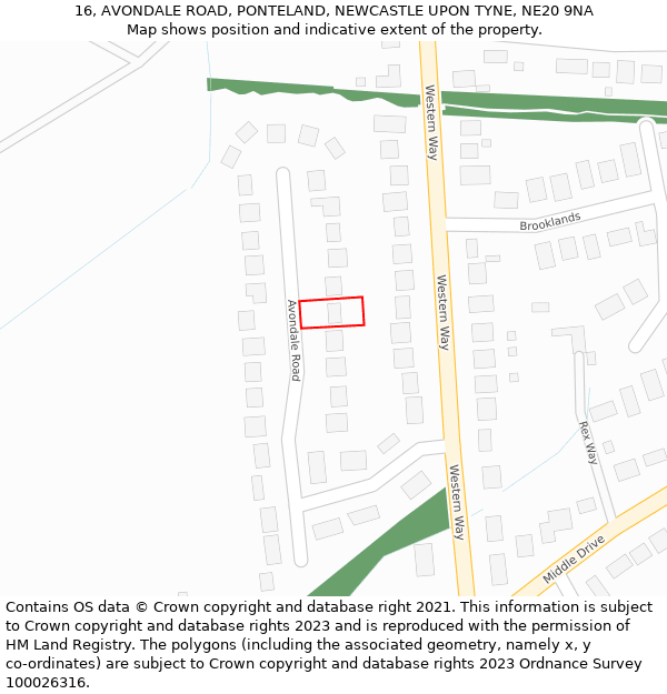 16, AVONDALE ROAD, PONTELAND, NEWCASTLE UPON TYNE, NE20 9NA: Location map and indicative extent of plot