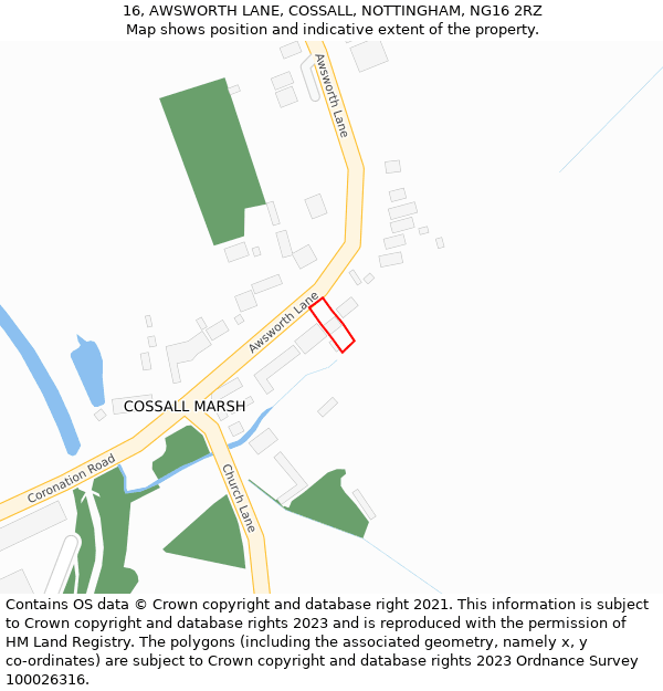 16, AWSWORTH LANE, COSSALL, NOTTINGHAM, NG16 2RZ: Location map and indicative extent of plot