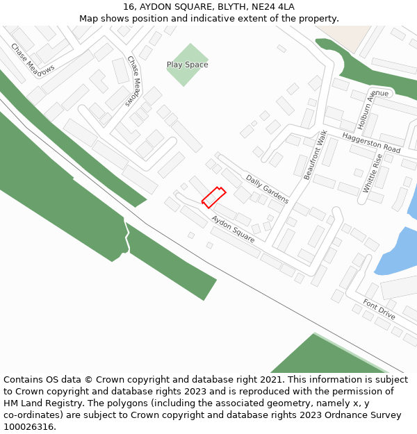 16, AYDON SQUARE, BLYTH, NE24 4LA: Location map and indicative extent of plot