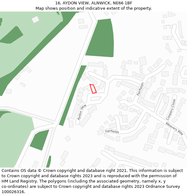 16, AYDON VIEW, ALNWICK, NE66 1BF: Location map and indicative extent of plot
