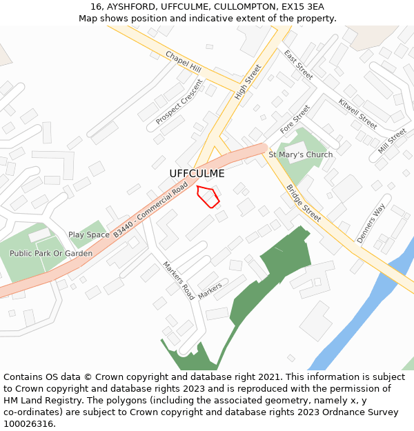 16, AYSHFORD, UFFCULME, CULLOMPTON, EX15 3EA: Location map and indicative extent of plot