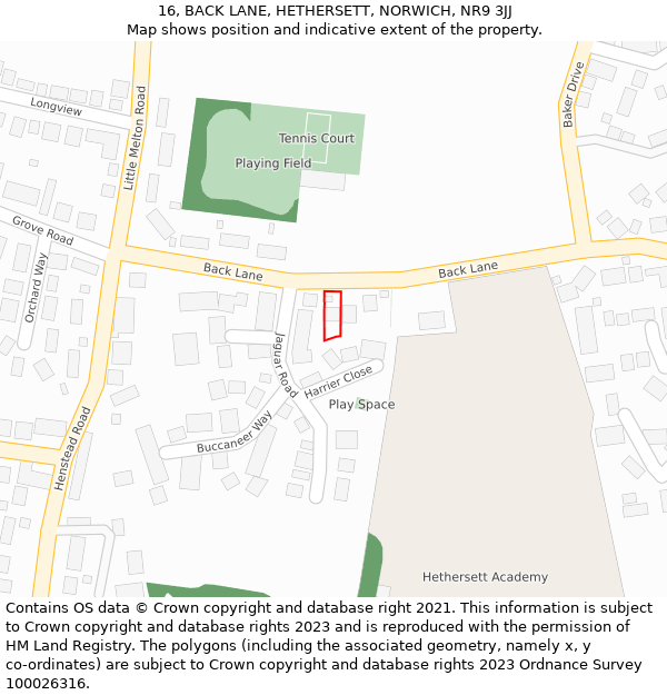 16, BACK LANE, HETHERSETT, NORWICH, NR9 3JJ: Location map and indicative extent of plot