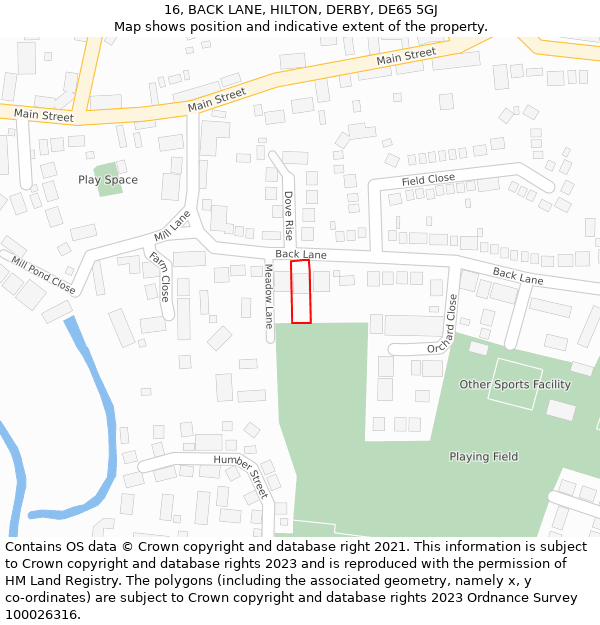 16, BACK LANE, HILTON, DERBY, DE65 5GJ: Location map and indicative extent of plot