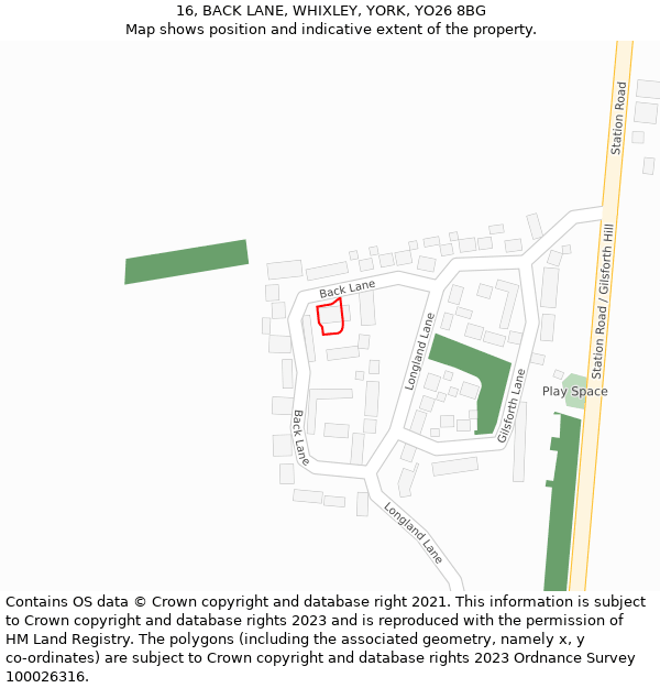 16, BACK LANE, WHIXLEY, YORK, YO26 8BG: Location map and indicative extent of plot