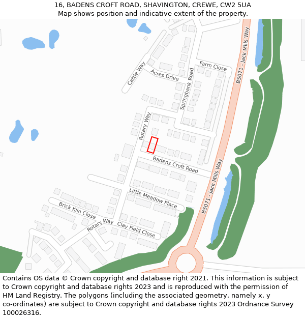 16, BADENS CROFT ROAD, SHAVINGTON, CREWE, CW2 5UA: Location map and indicative extent of plot