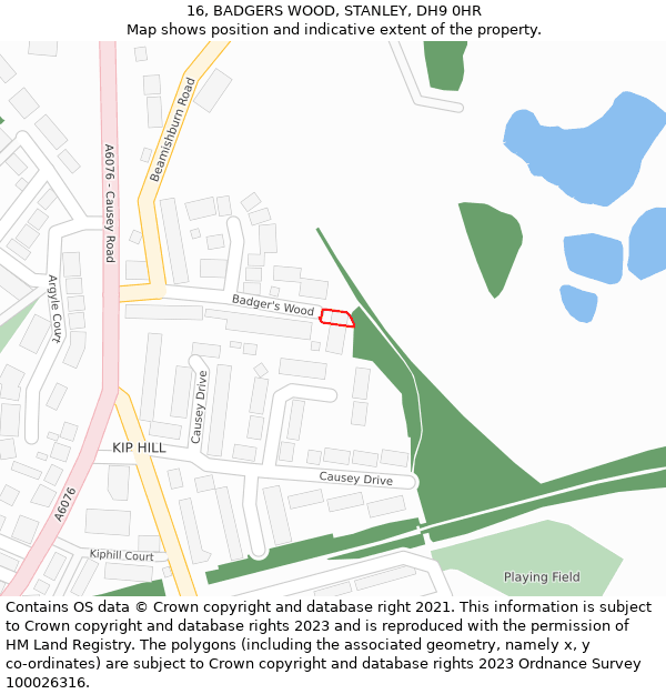 16, BADGERS WOOD, STANLEY, DH9 0HR: Location map and indicative extent of plot