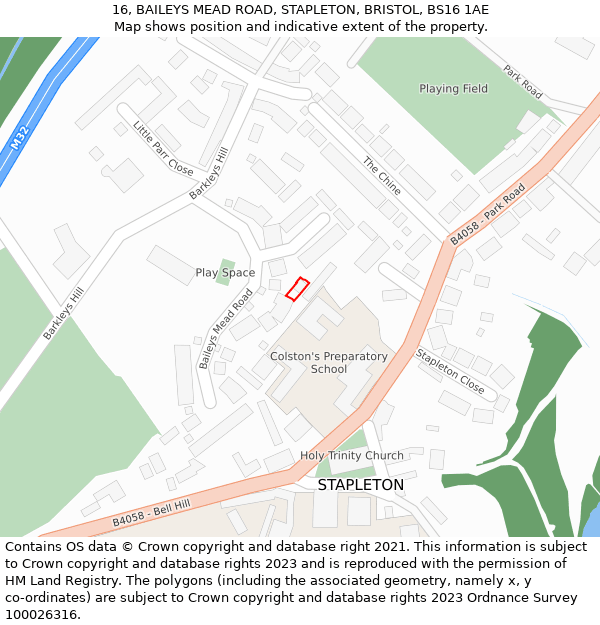 16, BAILEYS MEAD ROAD, STAPLETON, BRISTOL, BS16 1AE: Location map and indicative extent of plot