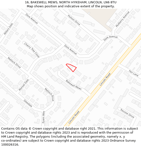 16, BAKEWELL MEWS, NORTH HYKEHAM, LINCOLN, LN6 8TU: Location map and indicative extent of plot