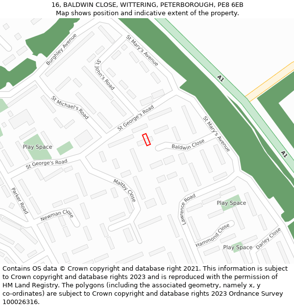 16, BALDWIN CLOSE, WITTERING, PETERBOROUGH, PE8 6EB: Location map and indicative extent of plot