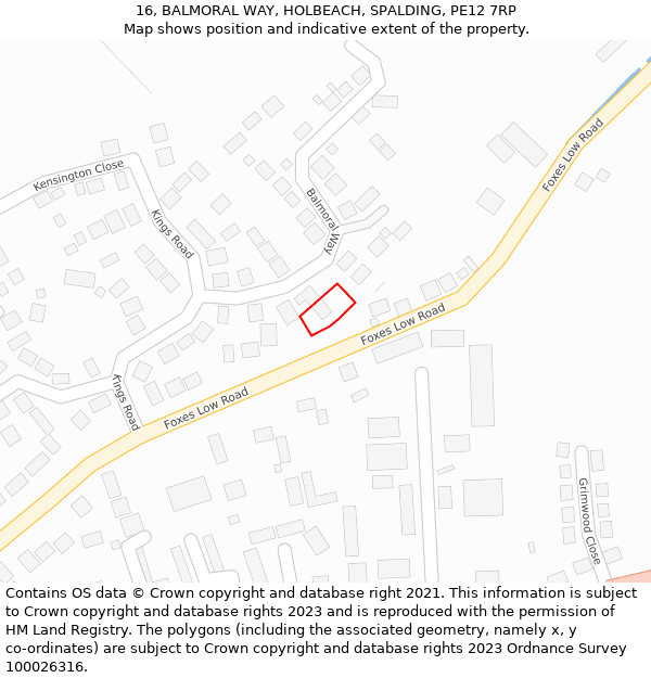 16, BALMORAL WAY, HOLBEACH, SPALDING, PE12 7RP: Location map and indicative extent of plot