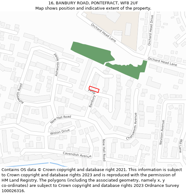 16, BANBURY ROAD, PONTEFRACT, WF8 2UF: Location map and indicative extent of plot