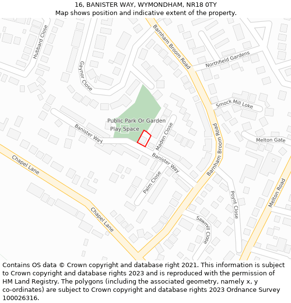 16, BANISTER WAY, WYMONDHAM, NR18 0TY: Location map and indicative extent of plot