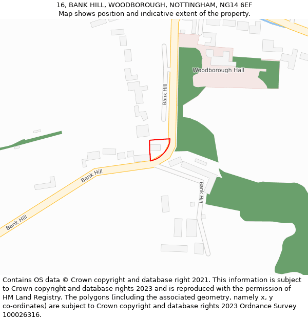 16, BANK HILL, WOODBOROUGH, NOTTINGHAM, NG14 6EF: Location map and indicative extent of plot