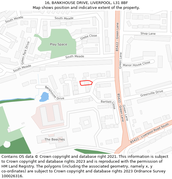 16, BANKHOUSE DRIVE, LIVERPOOL, L31 8BF: Location map and indicative extent of plot