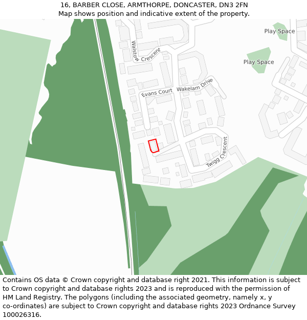 16, BARBER CLOSE, ARMTHORPE, DONCASTER, DN3 2FN: Location map and indicative extent of plot