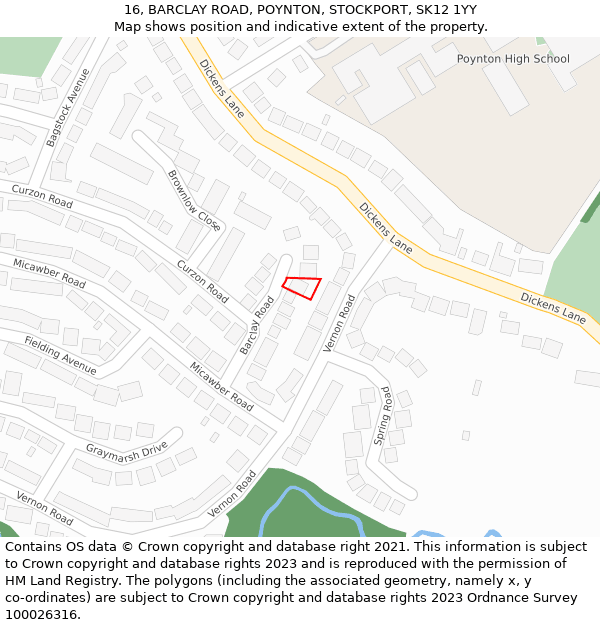16, BARCLAY ROAD, POYNTON, STOCKPORT, SK12 1YY: Location map and indicative extent of plot