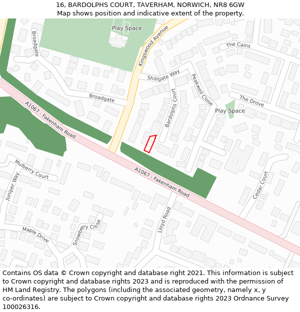 16, BARDOLPHS COURT, TAVERHAM, NORWICH, NR8 6GW: Location map and indicative extent of plot