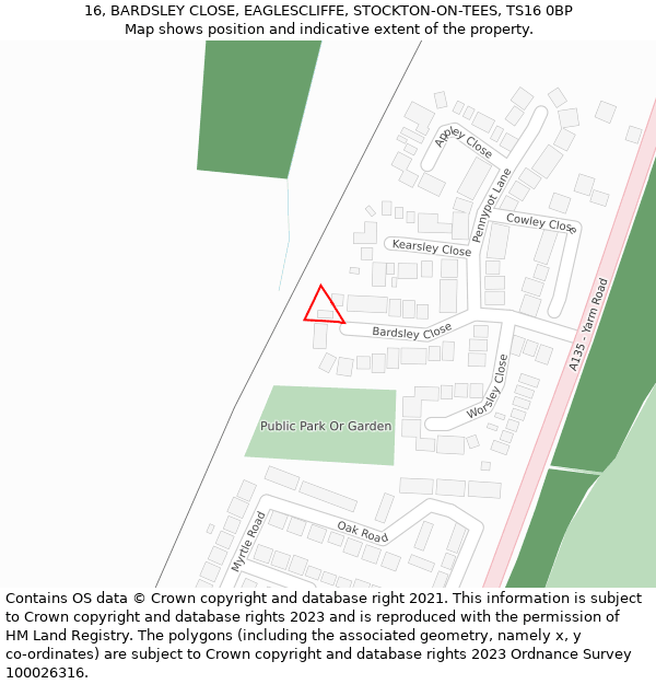 16, BARDSLEY CLOSE, EAGLESCLIFFE, STOCKTON-ON-TEES, TS16 0BP: Location map and indicative extent of plot