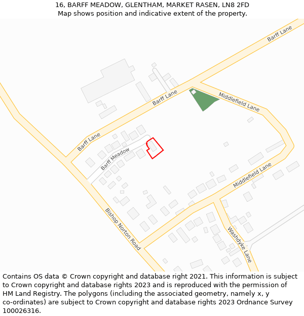 16, BARFF MEADOW, GLENTHAM, MARKET RASEN, LN8 2FD: Location map and indicative extent of plot