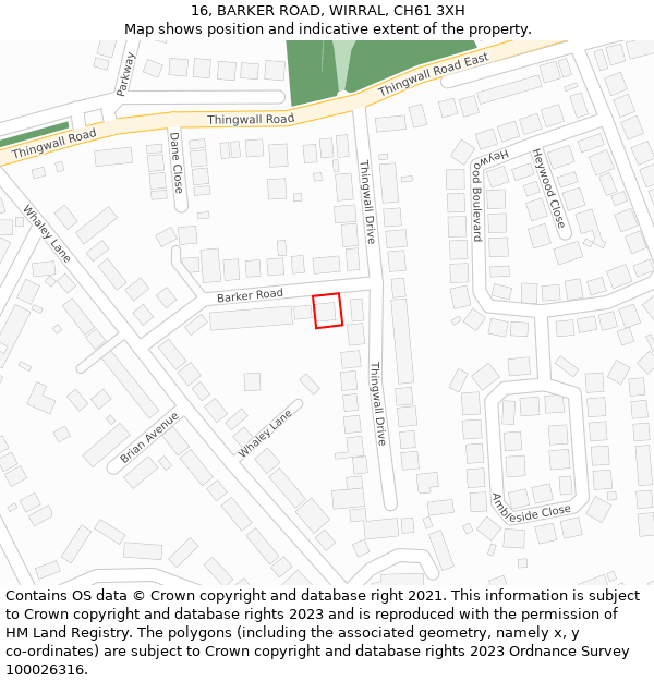 16, BARKER ROAD, WIRRAL, CH61 3XH: Location map and indicative extent of plot