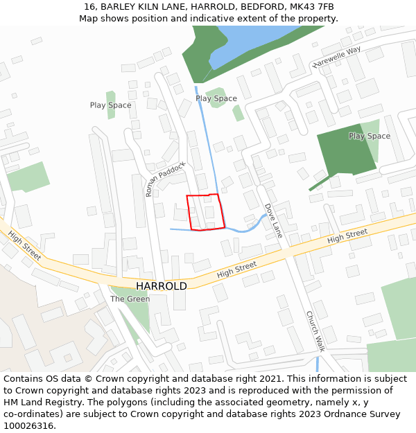 16, BARLEY KILN LANE, HARROLD, BEDFORD, MK43 7FB: Location map and indicative extent of plot