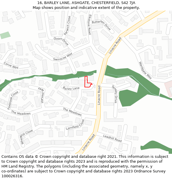 16, BARLEY LANE, ASHGATE, CHESTERFIELD, S42 7JA: Location map and indicative extent of plot