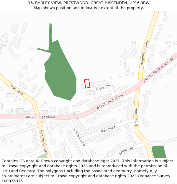 16, BARLEY VIEW, PRESTWOOD, GREAT MISSENDEN, HP16 9BW: Location map and indicative extent of plot