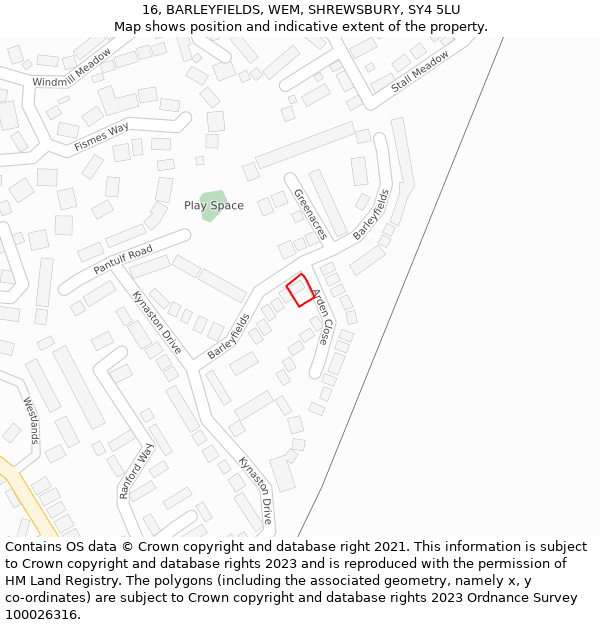 16, BARLEYFIELDS, WEM, SHREWSBURY, SY4 5LU: Location map and indicative extent of plot