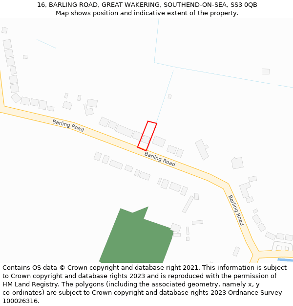 16, BARLING ROAD, GREAT WAKERING, SOUTHEND-ON-SEA, SS3 0QB: Location map and indicative extent of plot