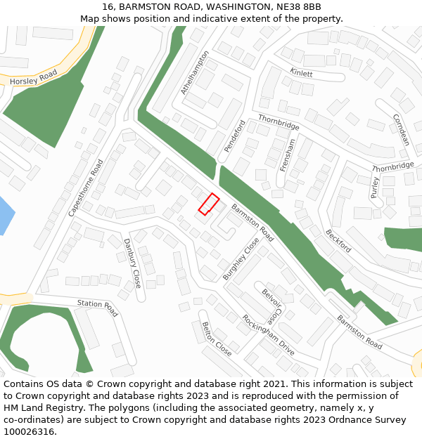 16, BARMSTON ROAD, WASHINGTON, NE38 8BB: Location map and indicative extent of plot