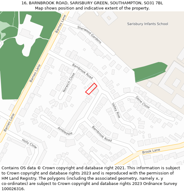 16, BARNBROOK ROAD, SARISBURY GREEN, SOUTHAMPTON, SO31 7BL: Location map and indicative extent of plot