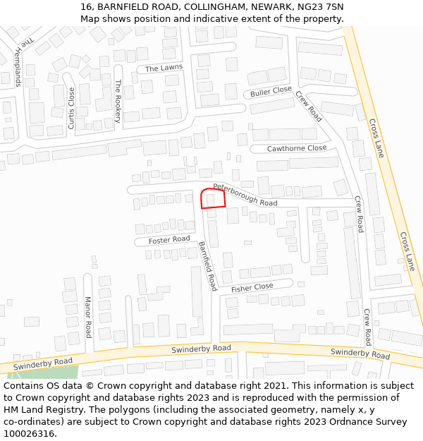 16, BARNFIELD ROAD, COLLINGHAM, NEWARK, NG23 7SN: Location map and indicative extent of plot