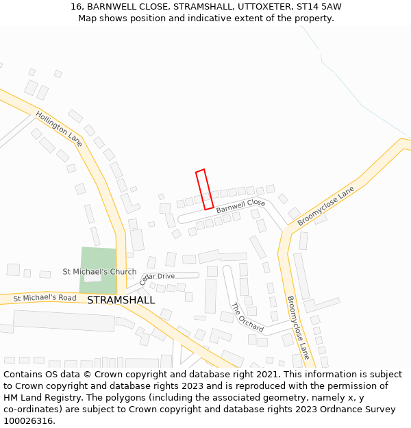 16, BARNWELL CLOSE, STRAMSHALL, UTTOXETER, ST14 5AW: Location map and indicative extent of plot