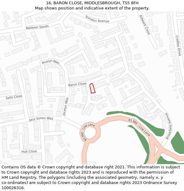 16, BARON CLOSE, MIDDLESBROUGH, TS5 8FH: Location map and indicative extent of plot