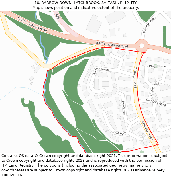 16, BARROW DOWN, LATCHBROOK, SALTASH, PL12 4TY: Location map and indicative extent of plot