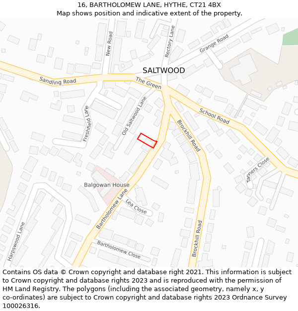 16, BARTHOLOMEW LANE, HYTHE, CT21 4BX: Location map and indicative extent of plot