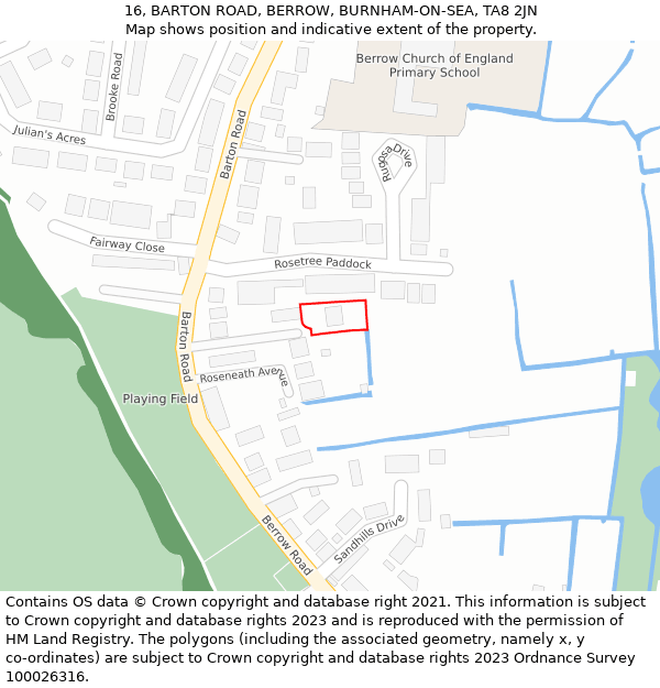 16, BARTON ROAD, BERROW, BURNHAM-ON-SEA, TA8 2JN: Location map and indicative extent of plot