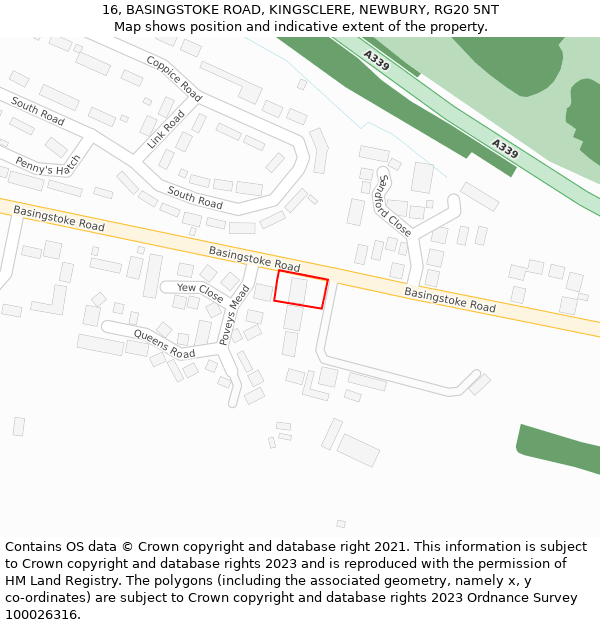 16, BASINGSTOKE ROAD, KINGSCLERE, NEWBURY, RG20 5NT: Location map and indicative extent of plot