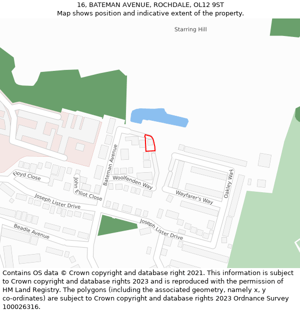 16, BATEMAN AVENUE, ROCHDALE, OL12 9ST: Location map and indicative extent of plot