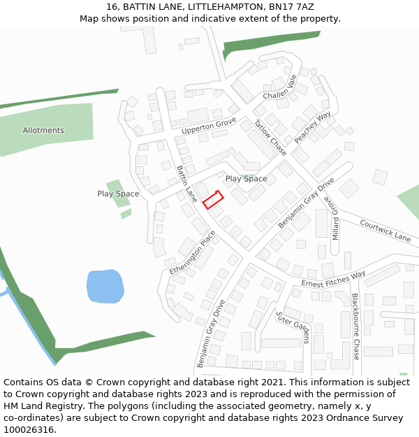 16, BATTIN LANE, LITTLEHAMPTON, BN17 7AZ: Location map and indicative extent of plot